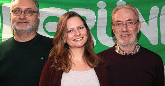 Vorstandsmitglieder des Lampertheimer Ortsverbands von Bündnis 90/Die Grünen mit Sprecher Jürgen Meyer (rechts) sowie Marion Lemahieu und Jörg Trappschuh.
